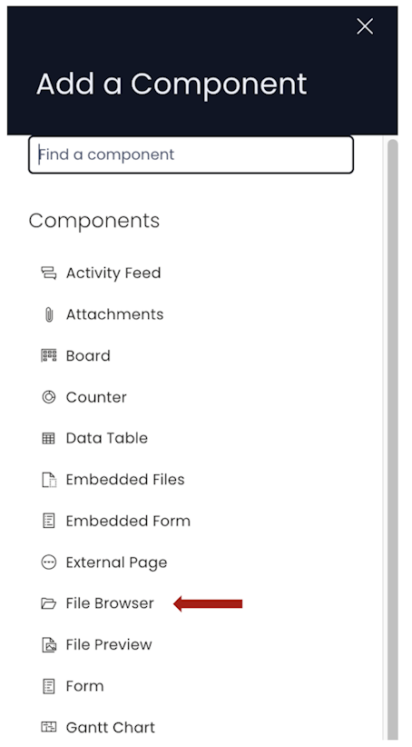 File browser in component list